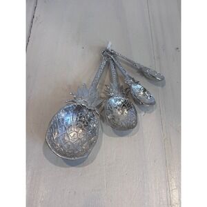 Ganz Silver Pineapple Measuring Spoons Set of 4 Aluminum Tropical Coastal